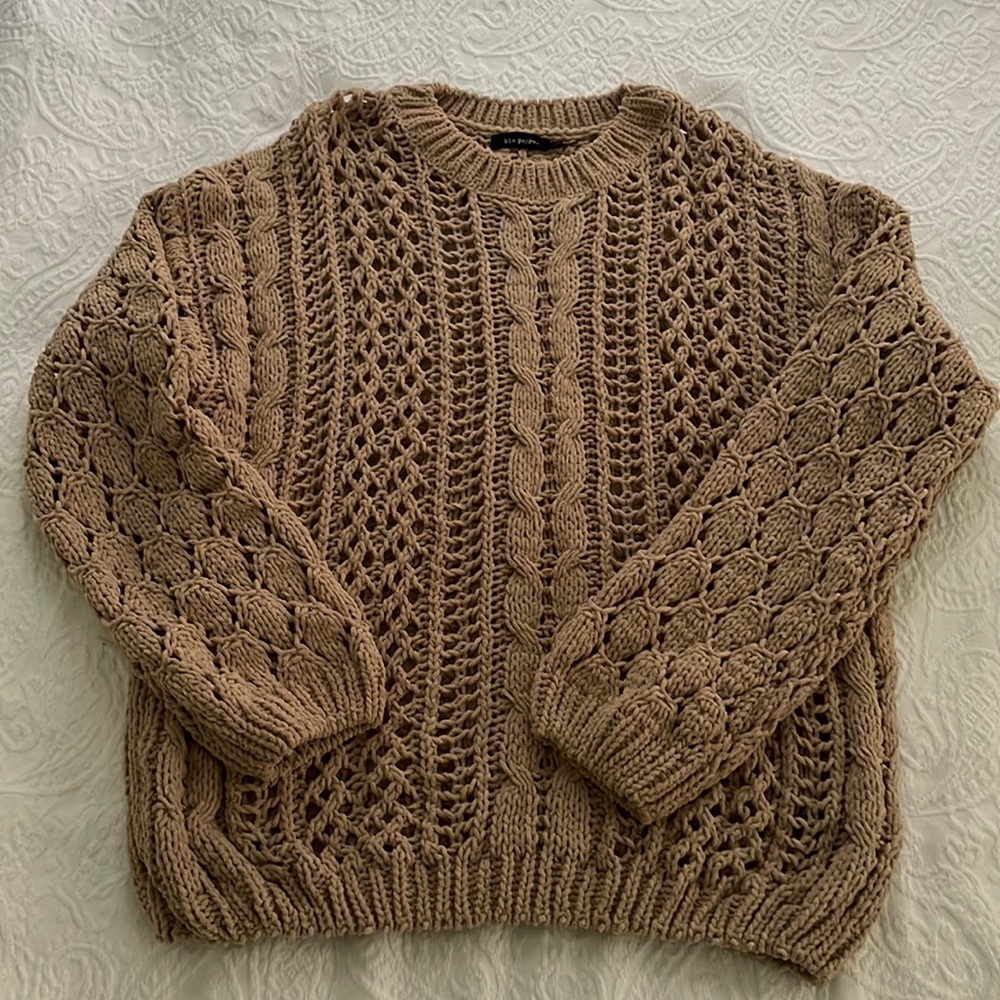 blu pepper cable knit tan sweater